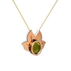 Peridot 14 ayar rose altın kolye (40 cm gümüş rolo zincir)