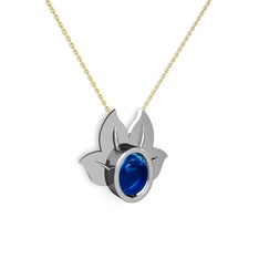 Lab safir 18 ayar beyaz altın kolye (40 cm altın rolo zincir)