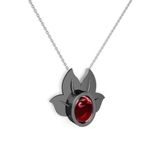 Satya Kolye - Garnet 925 ayar siyah rodyum kaplama gümüş kolye (40 cm gümüş rolo zincir) #1pmj6ie