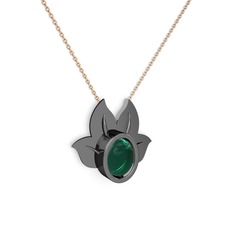 Satya Kolye - Yeşil kuvars 925 ayar siyah rodyum kaplama gümüş kolye (40 cm rose altın rolo zincir) #1r8i8ha