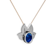 Satya Kolye - Lab safir 14 ayar beyaz altın kolye (40 cm rose altın rolo zincir) #1tcdmf5