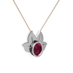 Satya Kolye - Rodolit garnet 14 ayar beyaz altın kolye (40 cm rose altın rolo zincir) #1tczuj5