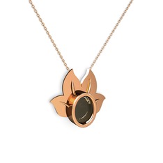 Dumanlı kuvars 18 ayar rose altın kolye (40 cm rose altın rolo zincir)