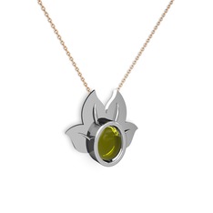 Peridot 925 ayar gümüş kolye (40 cm rose altın rolo zincir)