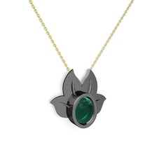 Satya Kolye - Yeşil kuvars 925 ayar siyah rodyum kaplama gümüş kolye (40 cm altın rolo zincir) #2xck7v