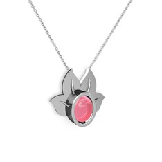 Pembe kuvars 18 ayar beyaz altın kolye (40 cm beyaz altın rolo zincir)