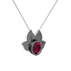 Rodolit garnet 925 ayar siyah rodyum kaplama gümüş kolye (40 cm beyaz altın rolo zincir)