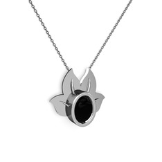 Siyah zirkon 14 ayar beyaz altın kolye (40 cm gümüş rolo zincir)