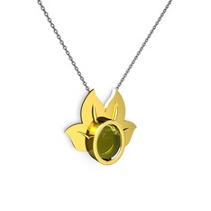 Peridot 18 ayar altın kolye (40 cm gümüş rolo zincir)