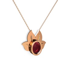 Kök yakut 925 ayar rose altın kaplama gümüş kolye (40 cm rose altın rolo zincir)