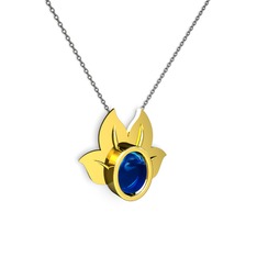 Satya Kolye - Lab safir 18 ayar altın kolye (40 cm gümüş rolo zincir) #i59vrt