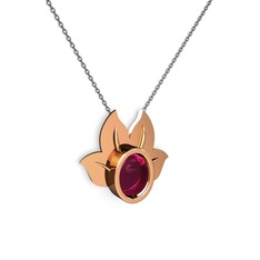 Rodolit garnet 14 ayar rose altın kolye (40 cm gümüş rolo zincir)
