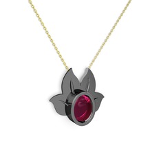 Rodolit garnet 925 ayar siyah rodyum kaplama gümüş kolye (40 cm altın rolo zincir)
