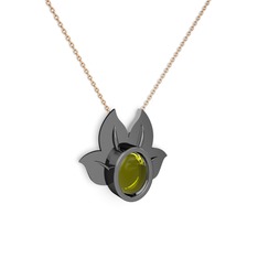 Satya Kolye - Peridot 925 ayar siyah rodyum kaplama gümüş kolye (40 cm rose altın rolo zincir) #tcny54