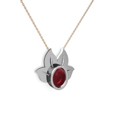 Kök yakut 18 ayar beyaz altın kolye (40 cm rose altın rolo zincir)