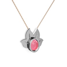 Pembe kuvars 18 ayar beyaz altın kolye (40 cm rose altın rolo zincir)
