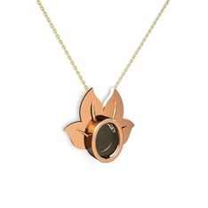 Dumanlı kuvars 18 ayar rose altın kolye (40 cm altın rolo zincir)
