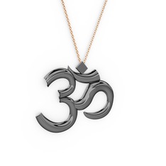 Aum Kolye - 925 ayar siyah rodyum kaplama gümüş kolye (40 cm rose altın rolo zincir) #10anh5s