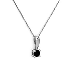 Edina Tektaş Kolye - Siyah zirkon 925 ayar gümüş kolye (40 cm gümüş rolo zincir) #118tbgs