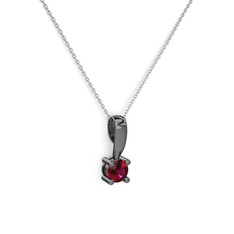 Rodolit garnet 925 ayar siyah rodyum kaplama gümüş kolye (40 cm beyaz altın rolo zincir)