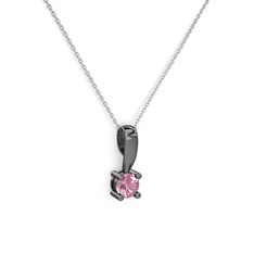 Edina Tektaş Kolye - Pembe kuvars 925 ayar siyah rodyum kaplama gümüş kolye (40 cm gümüş rolo zincir) #1bxtjrk
