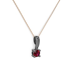 Edina Tektaş Kolye - Rodolit garnet 925 ayar siyah rodyum kaplama gümüş kolye (40 cm rose altın rolo zincir) #1menorb