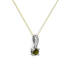 Peridot 18 ayar beyaz altın kolye (40 cm gümüş rolo zincir)