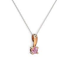Pembe kuvars 18 ayar rose altın kolye (40 cm beyaz altın rolo zincir)