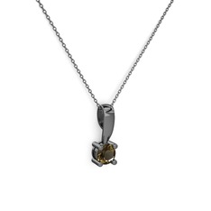 Edina Tektaş Kolye - Dumanlı kuvars 925 ayar siyah rodyum kaplama gümüş kolye (40 cm gümüş rolo zincir) #1saj15a