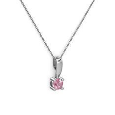 Pembe kuvars 18 ayar beyaz altın kolye (40 cm gümüş rolo zincir)