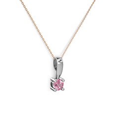 Pembe kuvars 18 ayar beyaz altın kolye (40 cm rose altın rolo zincir)