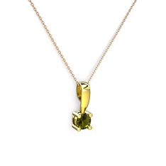 Peridot 925 ayar altın kaplama gümüş kolye (40 cm rose altın rolo zincir)