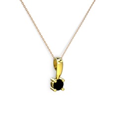Siyah zirkon 14 ayar altın kolye (40 cm rose altın rolo zincir)