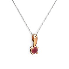 Kök yakut 14 ayar rose altın kolye (40 cm gümüş rolo zincir)