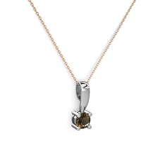 Edina Tektaş Kolye - Dumanlı kuvars 14 ayar beyaz altın kolye (40 cm rose altın rolo zincir) #xfce4n