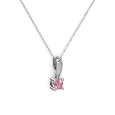 Edina Tektaş Kolye - Pembe kuvars 8 ayar beyaz altın kolye (40 cm beyaz altın rolo zincir) #xnx215