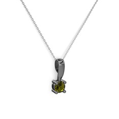 Peridot 925 ayar siyah rodyum kaplama gümüş kolye (40 cm beyaz altın rolo zincir)