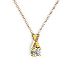 Swarovski ve kök yakut 925 ayar altın kaplama gümüş kolye (40 cm rose altın rolo zincir)