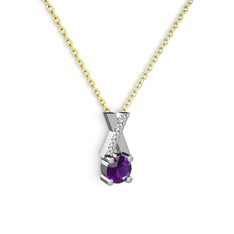 Taşlı Daire X kolye - Ametist ve swarovski 14 ayar beyaz altın kolye (40 cm altın rolo zincir) #10c8b22
