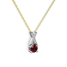 Taşlı Daire X kolye - Garnet ve pırlanta 925 ayar gümüş kolye (0.075 karat, 40 cm altın rolo zincir) #10i61ul