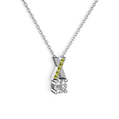 Taşlı Daire X kolye - Beyaz zirkon ve peridot 14 ayar beyaz altın kolye (40 cm beyaz altın rolo zincir) #10ittd