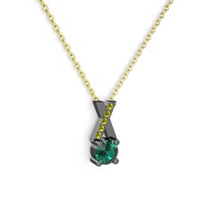 Taşlı Daire X kolye - Yeşil kuvars ve peridot 925 ayar siyah rodyum kaplama gümüş kolye (40 cm gümüş rolo zincir) #11ohb2n