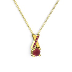 Taşlı Daire X kolye - Kök yakut ve rodolit garnet 14 ayar altın kolye (40 cm altın rolo zincir) #11wreib