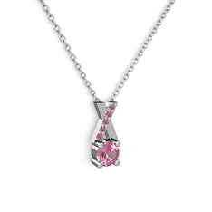 Pembe kuvars ve kök yakut 925 ayar gümüş kolye (40 cm beyaz altın rolo zincir)