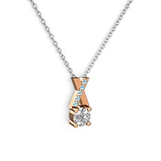 Taşlı Daire X kolye - Swarovski ve akuamarin 8 ayar rose altın kolye (40 cm beyaz altın rolo zincir) #125holq