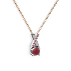 Kök yakut 8 ayar beyaz altın kolye (40 cm rose altın rolo zincir)