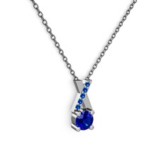 Taşlı Daire X kolye - Lab safir 8 ayar beyaz altın kolye (40 cm gümüş rolo zincir) #12i4wqe