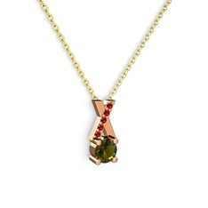 Peridot ve garnet 18 ayar rose altın kolye (40 cm altın rolo zincir)