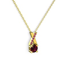 Taşlı Daire X kolye - Rodolit garnet 18 ayar altın kolye (40 cm altın rolo zincir) #12lkc73