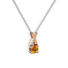 Taşlı Daire X kolye - Sitrin ve beyaz zirkon 8 ayar rose altın kolye (40 cm gümüş rolo zincir) #12ltvjs